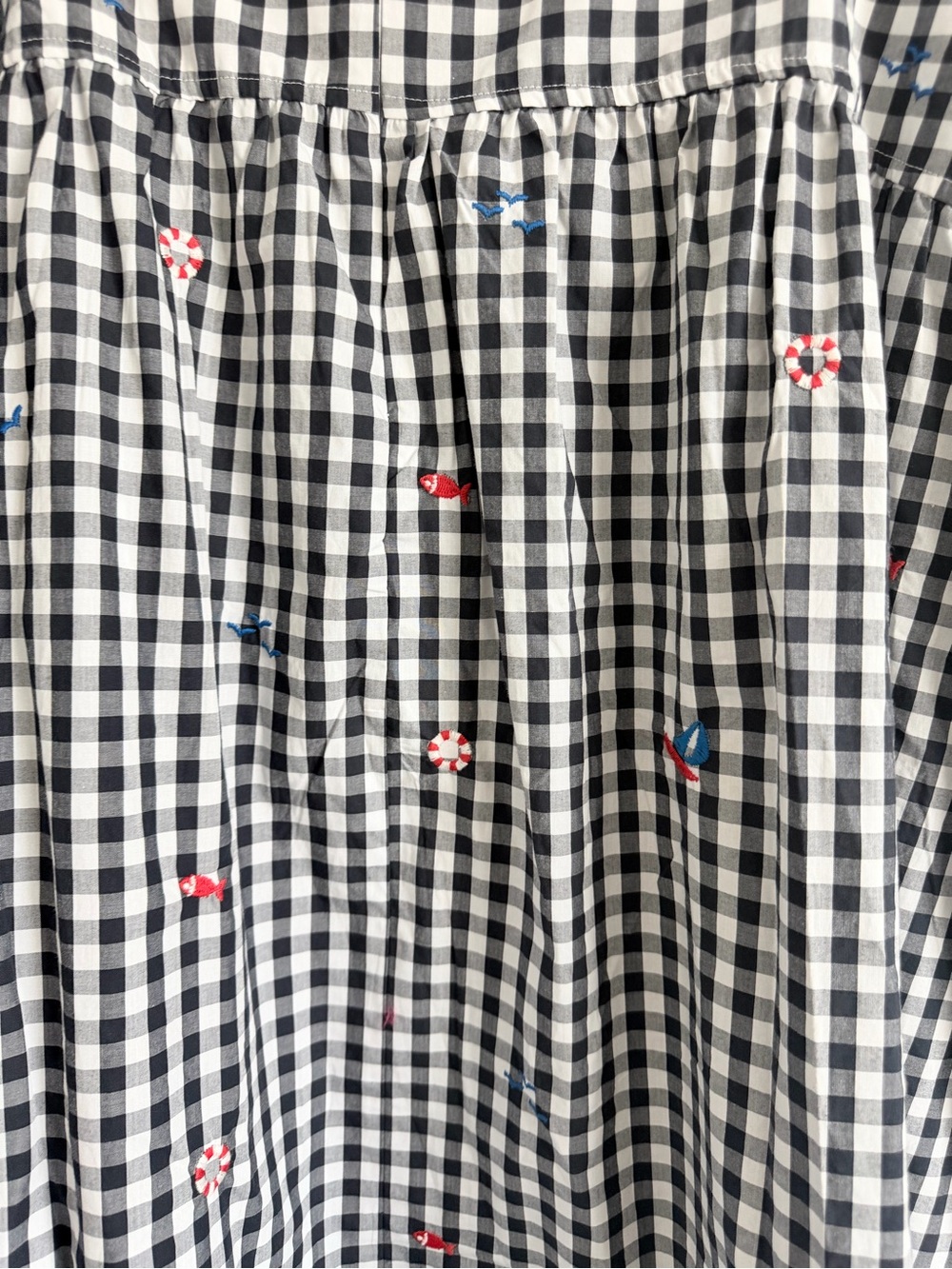 Gingham Midi Skirt with Star Embroidery in Black & White - Picture 6 of 8